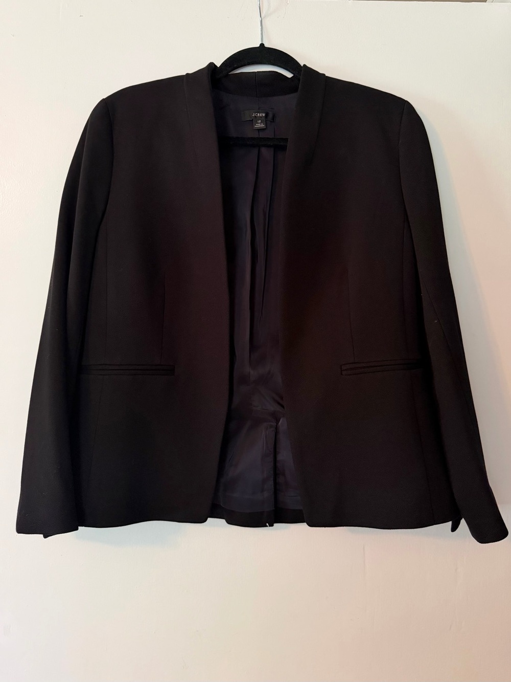 J.Crew Going-Out Blazer Black Size 12 Stretch Twill Open Front